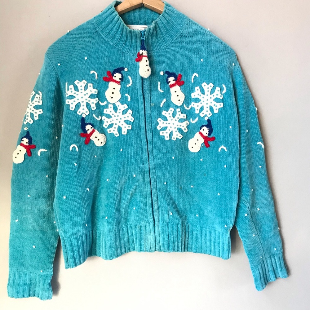 Vintage Ugly Christmas Sweater Snowman Cardigan S